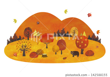 Autumn forest and mountains with various trees - watercolor painting Autumn forest and mountains with various trees - watercolor painting 142588155