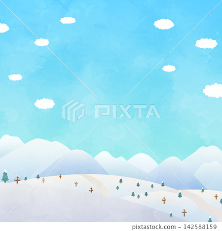 冬季風景背景插圖,晴空萬裡,白雪皚皚 - 方形 冬季風景背景插圖,晴空萬裡,白雪皚皚 - 方形 142588159