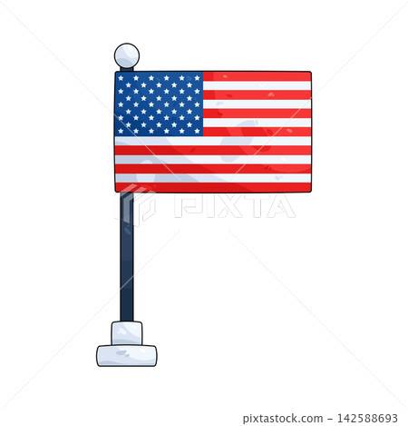 Illustration of american flag on pole Illustration of american flag on pole 142588693