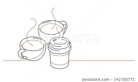 three coffee cups close up community single line illustration three coffee cups close up community single line illustration 142588771