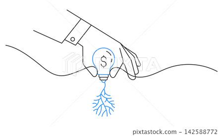 businessman hand holding business solutions idea start up single line illustration businessman hand holding business solutions idea start up single line illustration 142588772