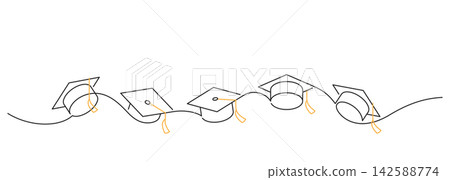 graduation cap throwing celebration single line illustration graduation cap throwing celebration single line illustration 142588774