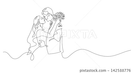 wedding couple one line drawing continuous decorative minimalist art wedding couple one line drawing continuous decorative minimalist art 142588776