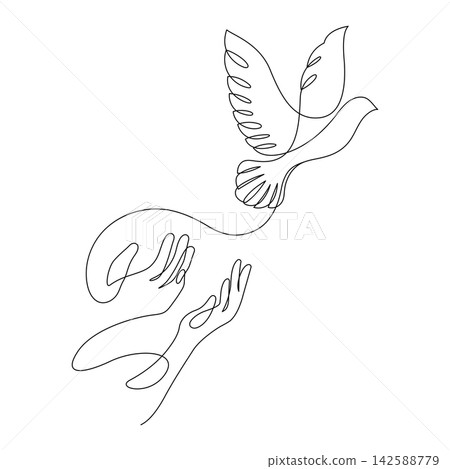 two hands release dove line art minimalism one line two hands release dove line art minimalism one line 142588779