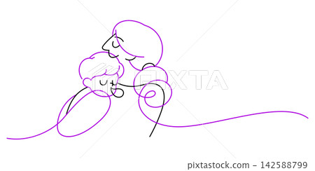 mother holding baby sleeping single line art mother holding baby sleeping single line art 142588799