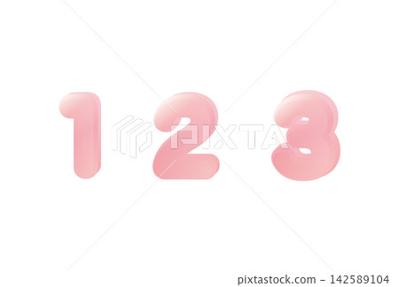 A set of plump, three-dimensional-looking 3D-style pink numbers (1, 2, 3). A set of plump, three-dimensional-looking 3D-style pink numbers (1, 2, 3). 142589104