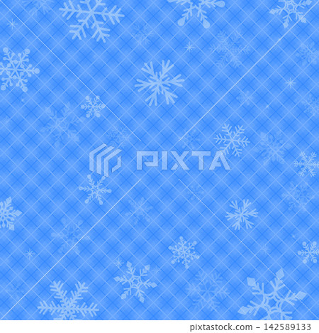 Blue checkered background with falling snowflakes - square Blue checkered background with falling snowflakes - square 142589133