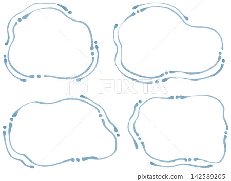 A set of blue, heavily blurred, dashed line fluid shape frames. 142589205