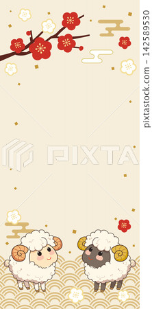 可愛的綿羊與梅花相框 142589530