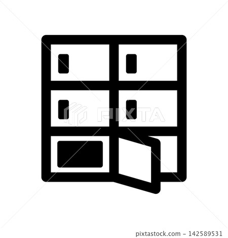 A simple delivery locker icon with an open door. A simple delivery locker icon with an open door. 142589531