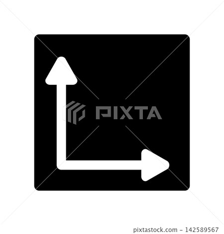 An icon showing size and dimensions, with vertical and horizontal arrows placed inside a square. An icon showing size and dimensions, with vertical and horizontal arrows placed inside a square. 142589567