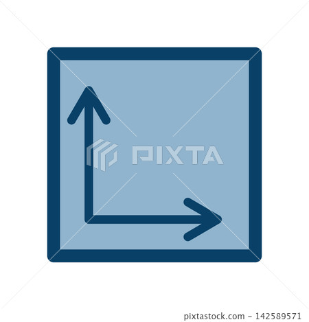 An icon showing size and dimensions, with vertical and horizontal arrows placed inside a square. An icon showing size and dimensions, with vertical and horizontal arrows placed inside a square. 142589571