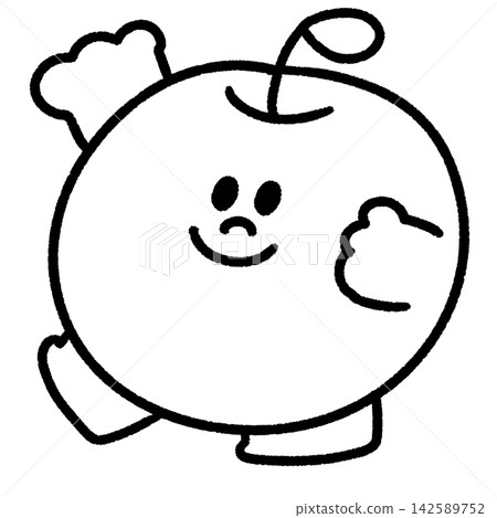 A cute, relaxed apple character raising its hand with a smile (monochrome) A cute, relaxed apple character raising its hand with a smile (monochrome) 142589752