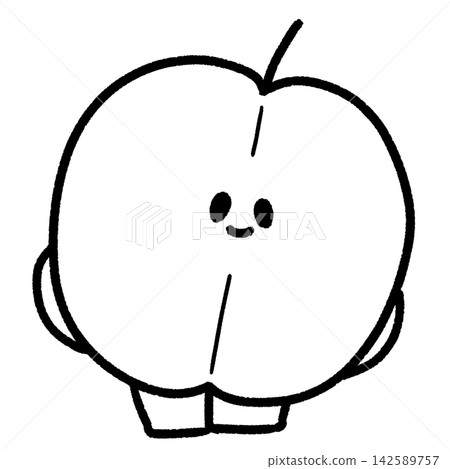 A cute, quirky apple character cut in half (monochrome) A cute, quirky apple character cut in half (monochrome) 142589757