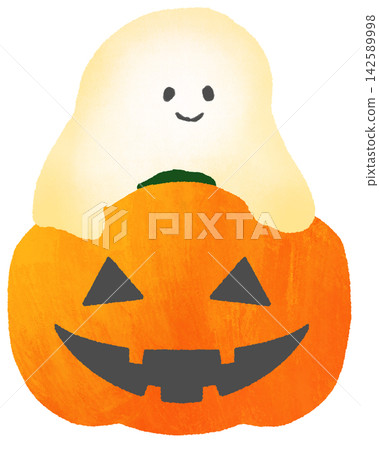 Halloween pumpkins and cute ghosts Halloween pumpkins and cute ghosts 142589998