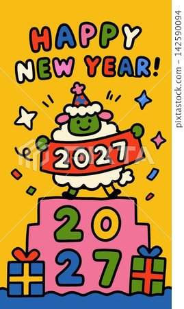 Happy New Year 2027 Cute Sheep Celebration Happy New Year 2027 Cute Sheep Celebration 142590094