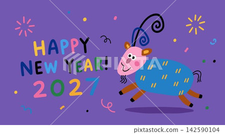 Happy New Year 2027 Goat Illustration Happy New Year 2027 Goat Illustration 142590104