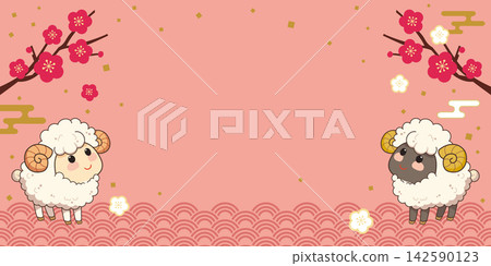 可愛的綿羊與梅花相框 可愛的綿羊與梅花相框 142590123