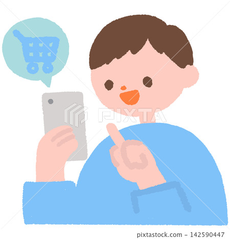 Illustration of a man shopping on a smartphone Illustration of a man shopping on a smartphone 142590447