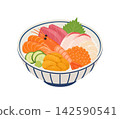 Seafood rice bowl, flat illustration 142590541
