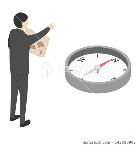 A male office worker deciding on a destination - isometric A male office worker deciding on a destination - isometric 142590902