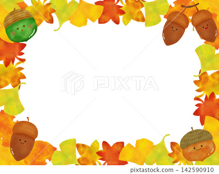 Fallen leaves and acorns: Autumn frame material 142590910
