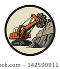 Heavy Duty Trenching Excavator Machinery Emblem Logo Vector Illustration 142590911
