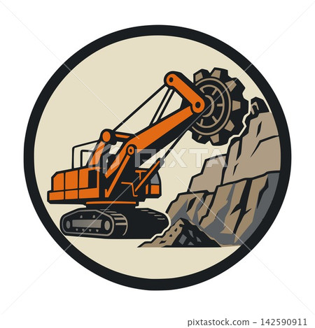 Heavy Duty Trenching Excavator Machinery Emblem Logo Vector Illustration Heavy Duty Trenching Excavator Machinery Emblem Logo Vector Illustration 142590911