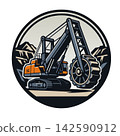 Heavy Duty Trenching Excavator Machinery Emblem Logo Vector Illustration 142590912