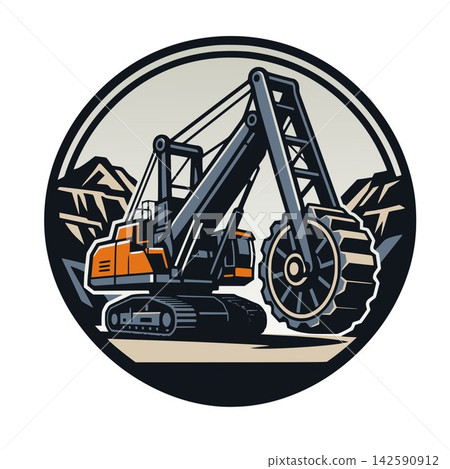 Heavy Duty Trenching Excavator Machinery Emblem Logo Vector Illustration Heavy Duty Trenching Excavator Machinery Emblem Logo Vector Illustration 142590912