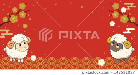 可愛的綿羊與梅花相框 142591057