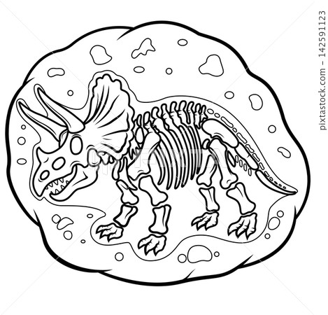 Triceratops Dinosaur Fossil Skeleton Coloring Page 142591123