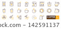Coffee icon set , editable stroke symbols for cafe design 142591137