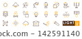 Light bulb icon, lantern, candle, sun, lamp and illumination symbol collection 142591140