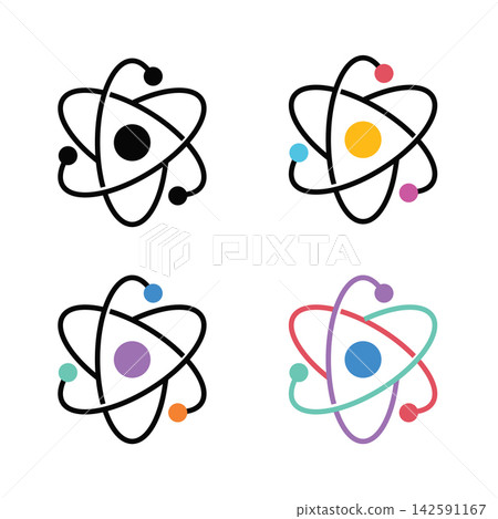 Colorful Atomic Science Icons with Electron Orbits for Physics and Technology Colorful Atomic Science Icons with Electron Orbits for Physics and Technology 142591167