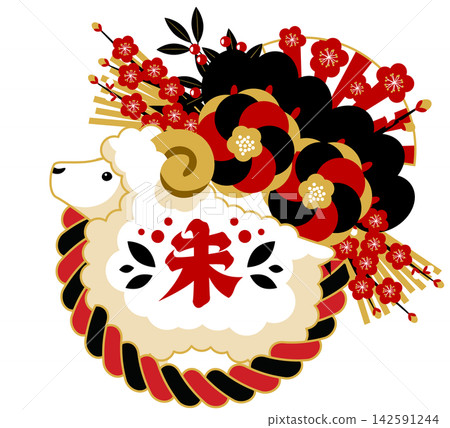 羊年新年賀卡圖示 05 紅黑配色 羊年新年賀卡圖示 05 紅黑配色 142591244