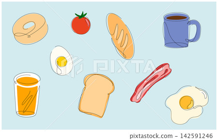 Breakfast illustration, drawn in one stroke 142591246