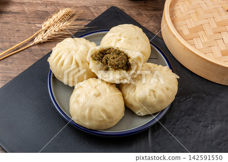 chinese Steamed Bun with Pickled Cabbage and Pork Filling Traditional Baozi chinese Steamed Bun with Pickled Cabbage and Pork Filling Traditional Baozi 142591550