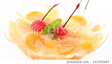 A refreshing fruit punch topped with fruit and cherries. A refreshing fruit punch topped with fruit and cherries. 142592667