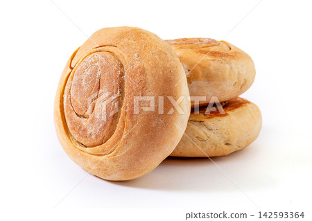 Chinese traditional leavened five spice flatbread shaobing, crusty baked wheat cake Chinese traditional leavened five spice flatbread shaobing, crusty baked wheat cake 142593364