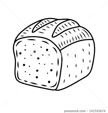 Hand-drawn vector illustration of a loaf of sliced bread. Simple black line art icon isolated on a white background Hand-drawn vector illustration of a loaf of sliced bread. Simple black line art icon isolated on a white background 142593674