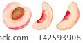 Watercolor Peach Half and Slices Small Collection Set Isolated Background Traditionally Hand Painted 142593908