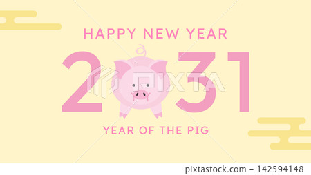 Lunar New Year 2031 greetings card template with zodiac pig Lunar New Year 2031 greetings card template with zodiac pig 142594148