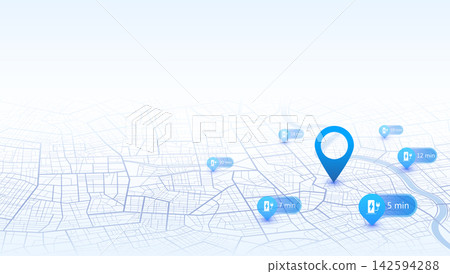 Location EV charging station location mark on gps navigation map a lot with fast supercharger station. Path turns and destination tag or mark. Huge city top view Tracking path, route. vector isometric 142594288