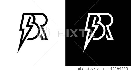 Initial BR letter logo with lightning bolt logo vector design 142594393
