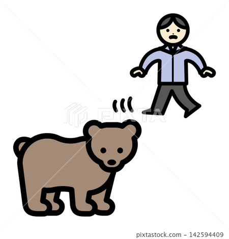An illustration of a person recoiling in fear of a bear. An illustration of a person recoiling in fear of a bear. 142594409