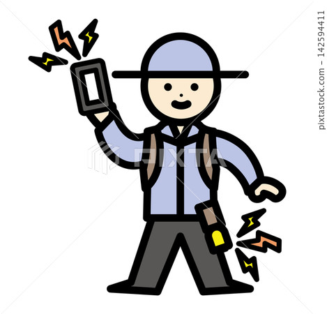 Illustration of a person taking precautions against bears Illustration of a person taking precautions against bears 142594411