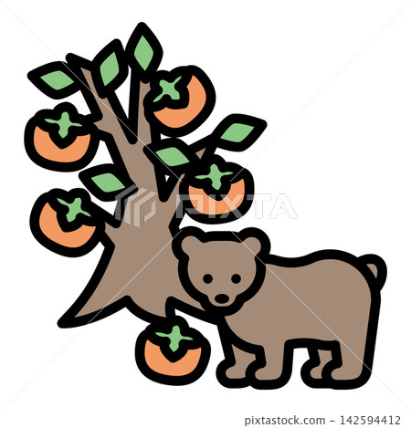 Illustration of a bear approaching a persimmon tree Illustration of a bear approaching a persimmon tree 142594412