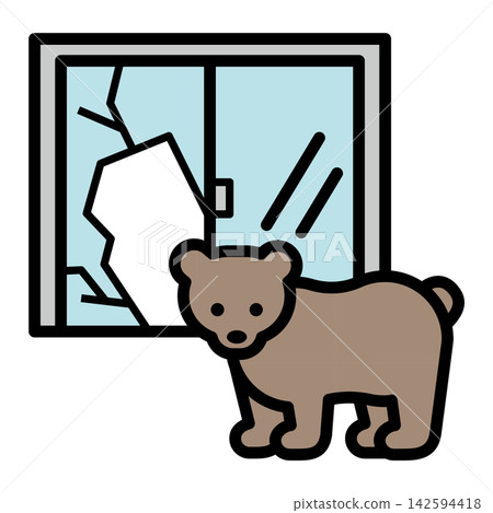 一隻熊打破窗戶玻璃的插圖 一隻熊打破窗戶玻璃的插圖 142594418