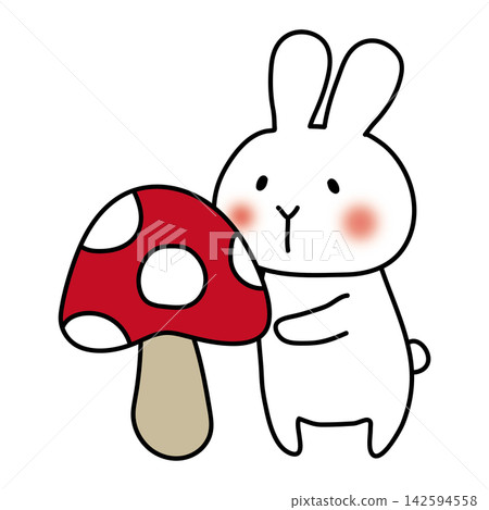 A large mushroom and a white rabbit A large mushroom and a white rabbit 142594558
